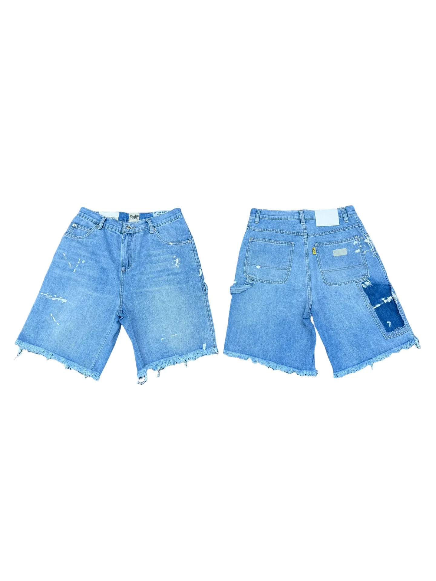 P200💰GD098 GALLERY DEPT splashing ink and paint destroying the edges, retro washed and distressed high street logging workwear denim shorts Workmanship: original accessories Customized original Logo buttons YKK zippers 6 complete labels Original hang tag Color: blue Size: S-XXL (28 30 32 34 36)